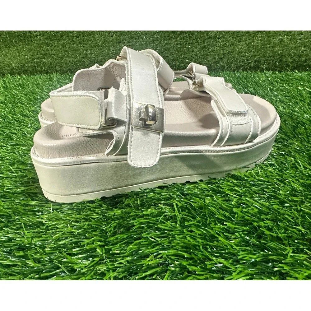 Project Cloud Women's White Strappy Platform Leather Sandals Hook & Loop 8